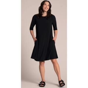 Sympli Nu Trapeze Dress Jersey Knit 3/4 Sleeve Black Sz 12 Lagenlook Minimalist
